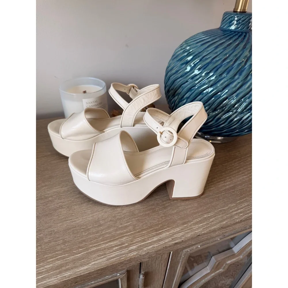 Larroude Platform Sandals Womens Cream Leather Chunky Heel Size 8.5 - Picture 4 of 11